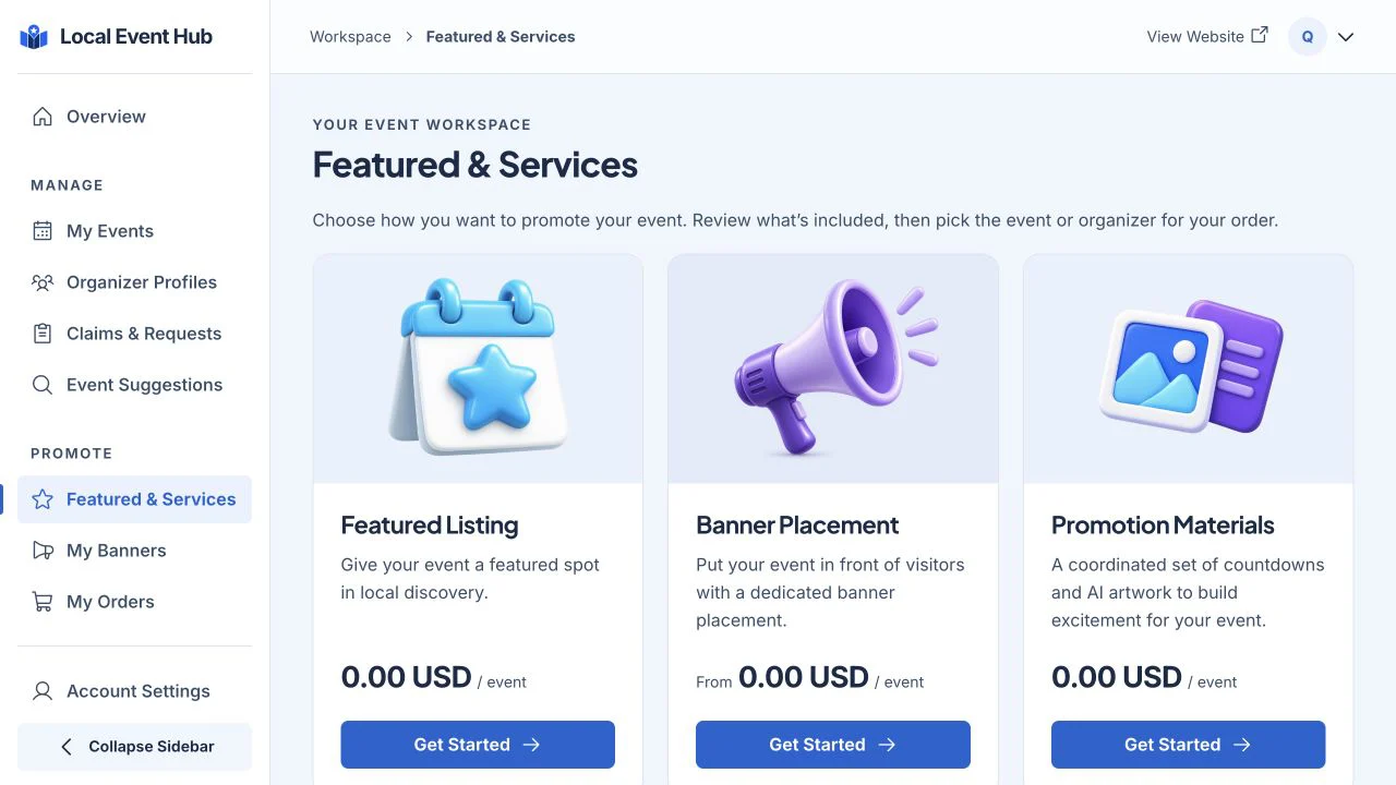 How It Works Compare the available services before selecting an event. Prices shown are examples.